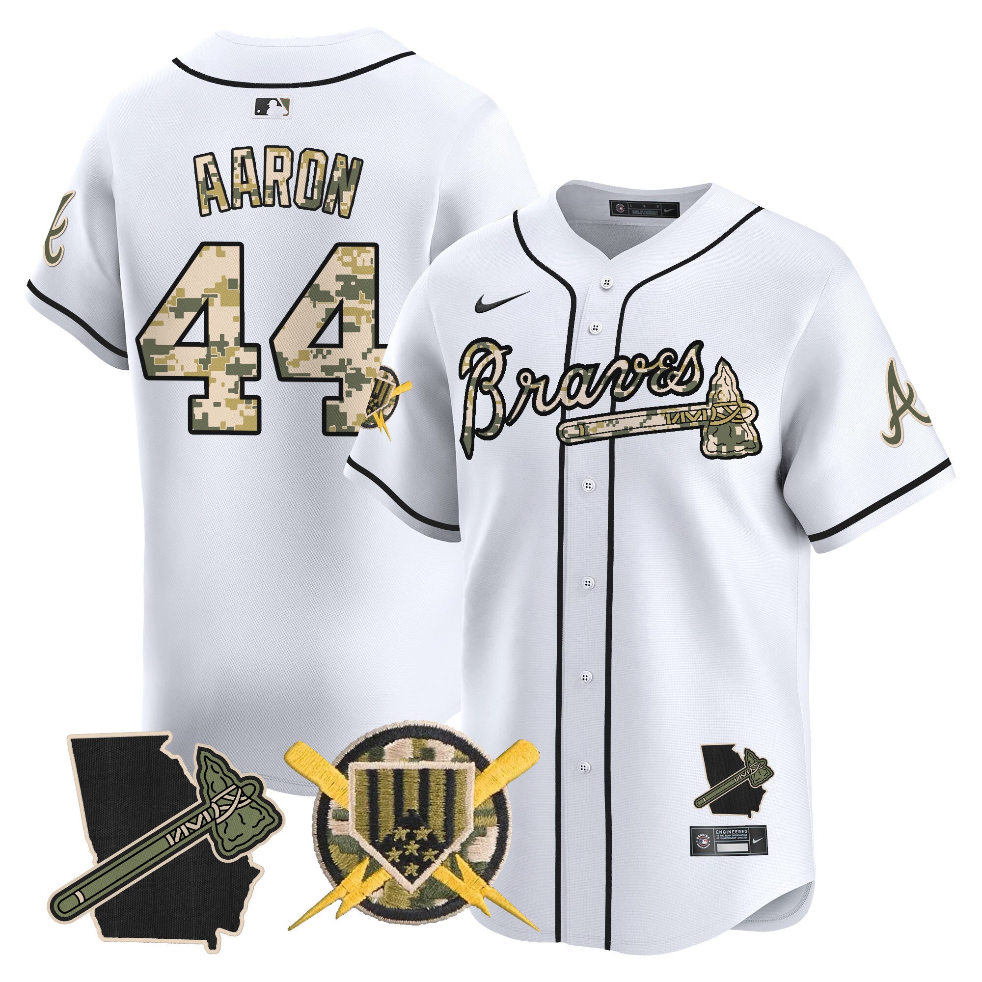 Men's Atlanta Braves Armed Forces Day Vapor Premier Limited Jersey - All Stitched - White, Hank Aaron