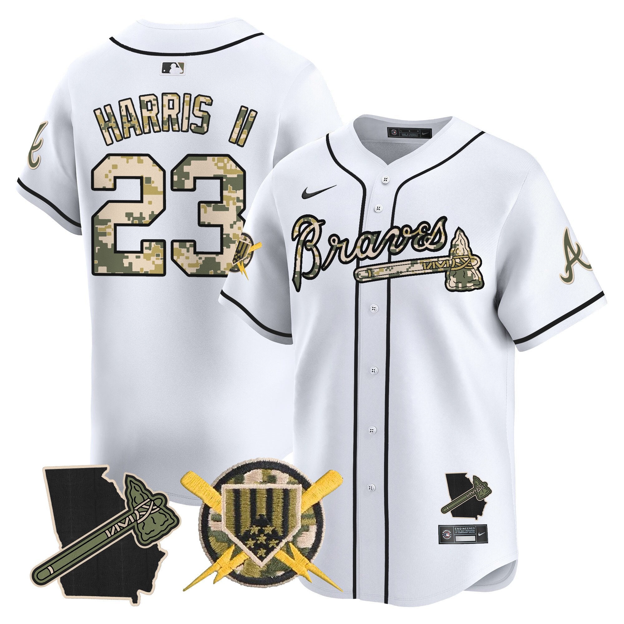 Men's Atlanta Braves Armed Forces Day Vapor Premier Limited Jersey - All Stitched - White, Michael Harris II
