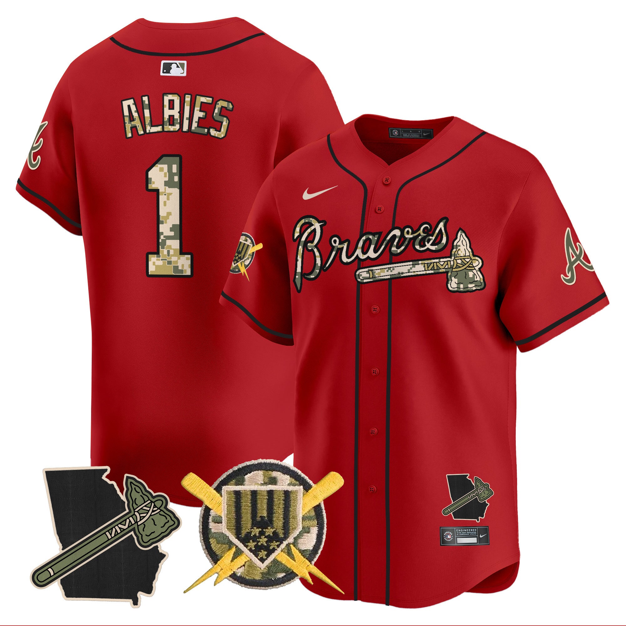 Men's Atlanta Braves Armed Forces Day Vapor Premier Limited Jersey - All Stitched - Red, Ozzie Albies