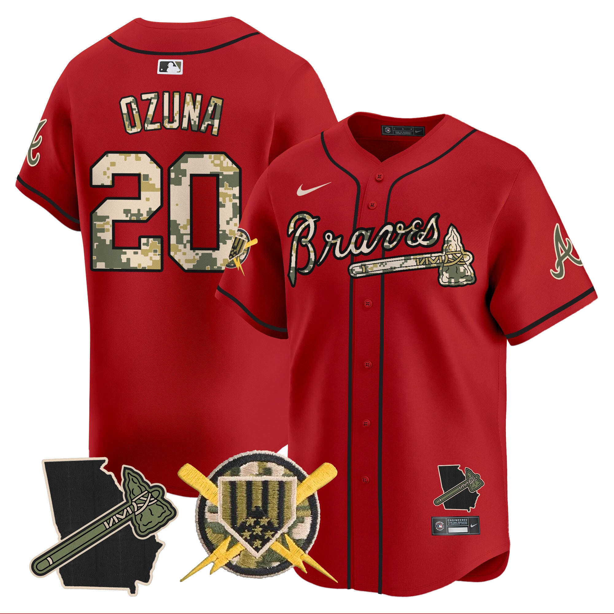 Men's Atlanta Braves Armed Forces Day Vapor Premier Limited Jersey - All Stitched - Red, Marcell Ozuna
