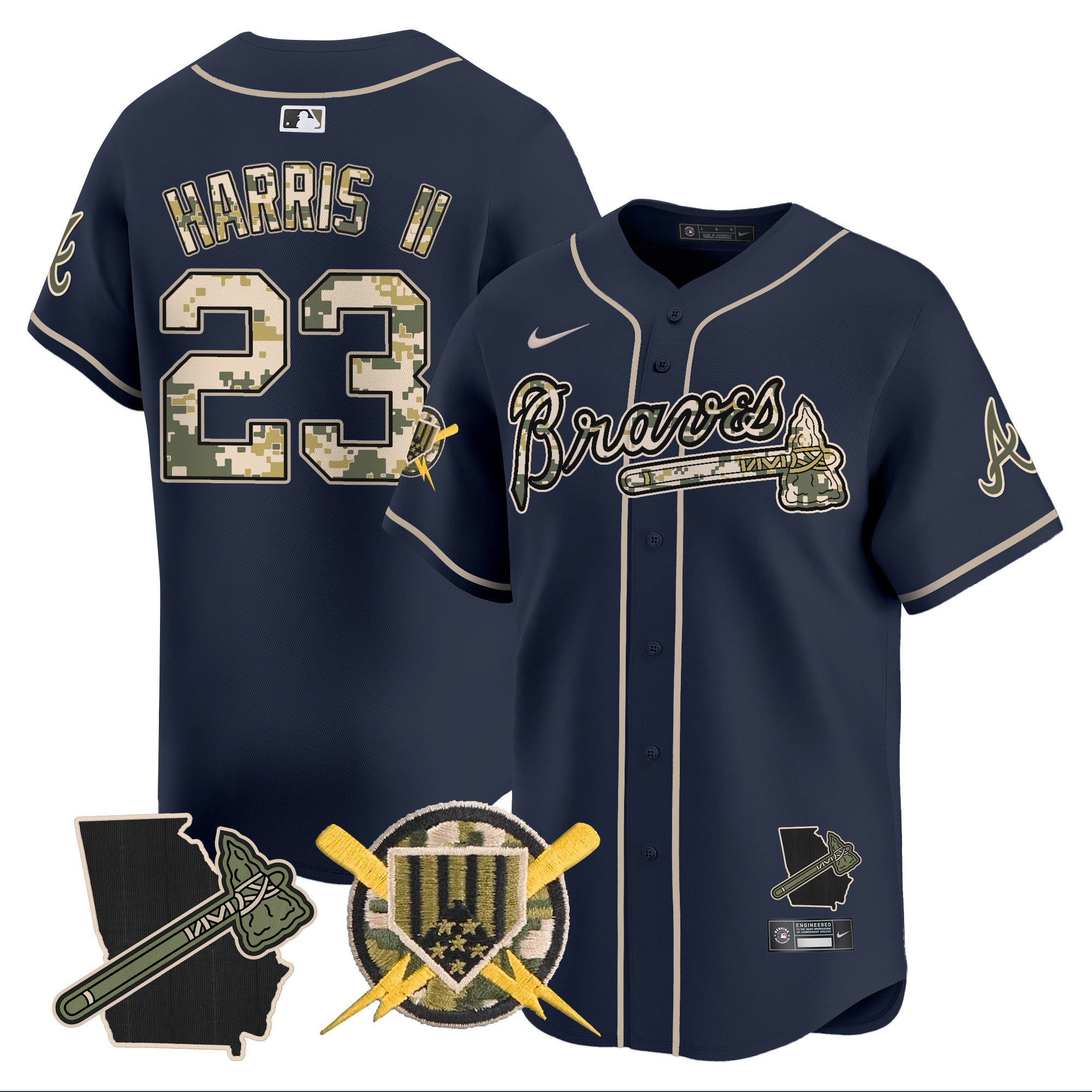 Men's Atlanta Braves Armed Forces Day Vapor Premier Limited Jersey - All Stitched - Navy, Michael Harris II