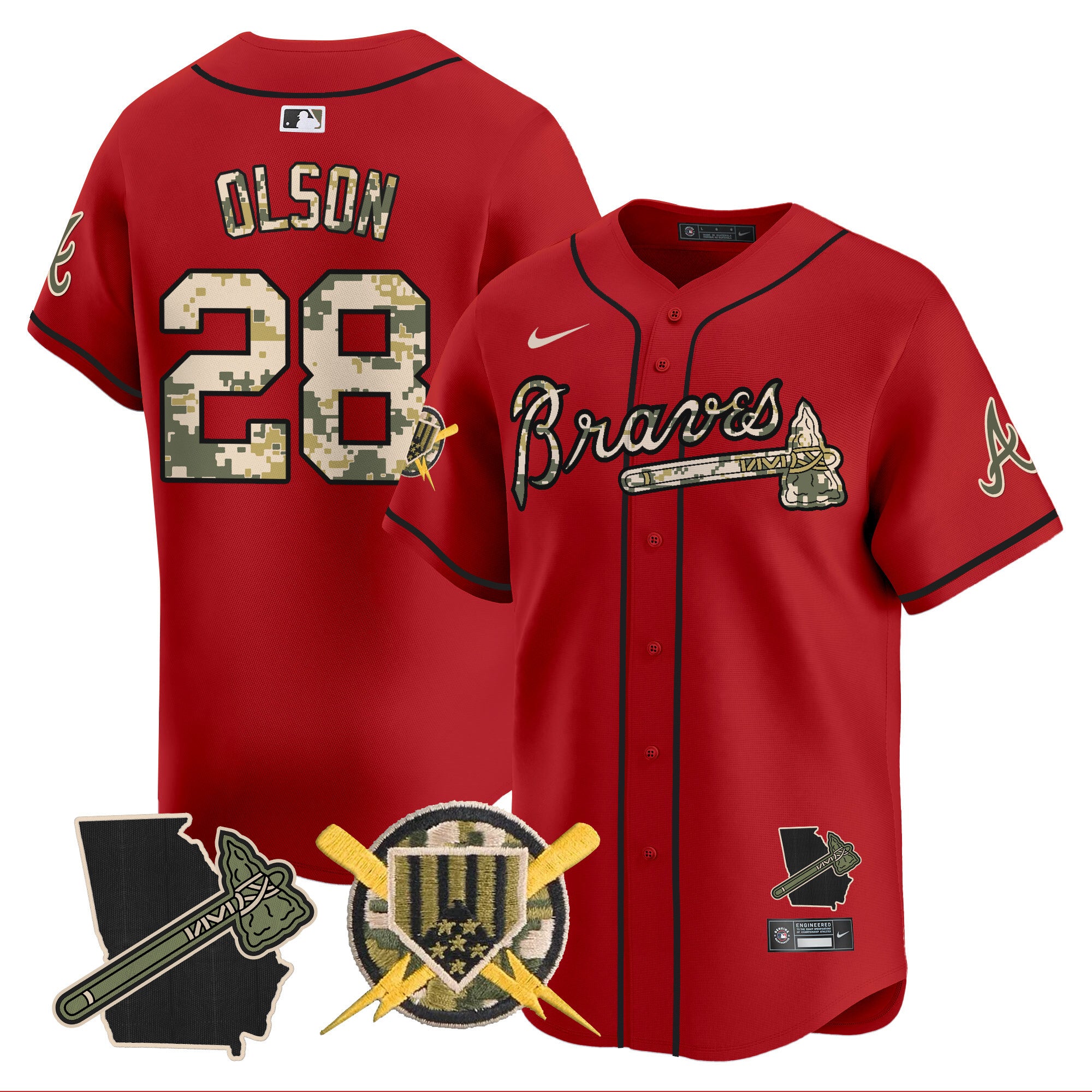 Men's Atlanta Braves Armed Forces Day Vapor Premier Limited Jersey - All Stitched - Red, Matt Olson