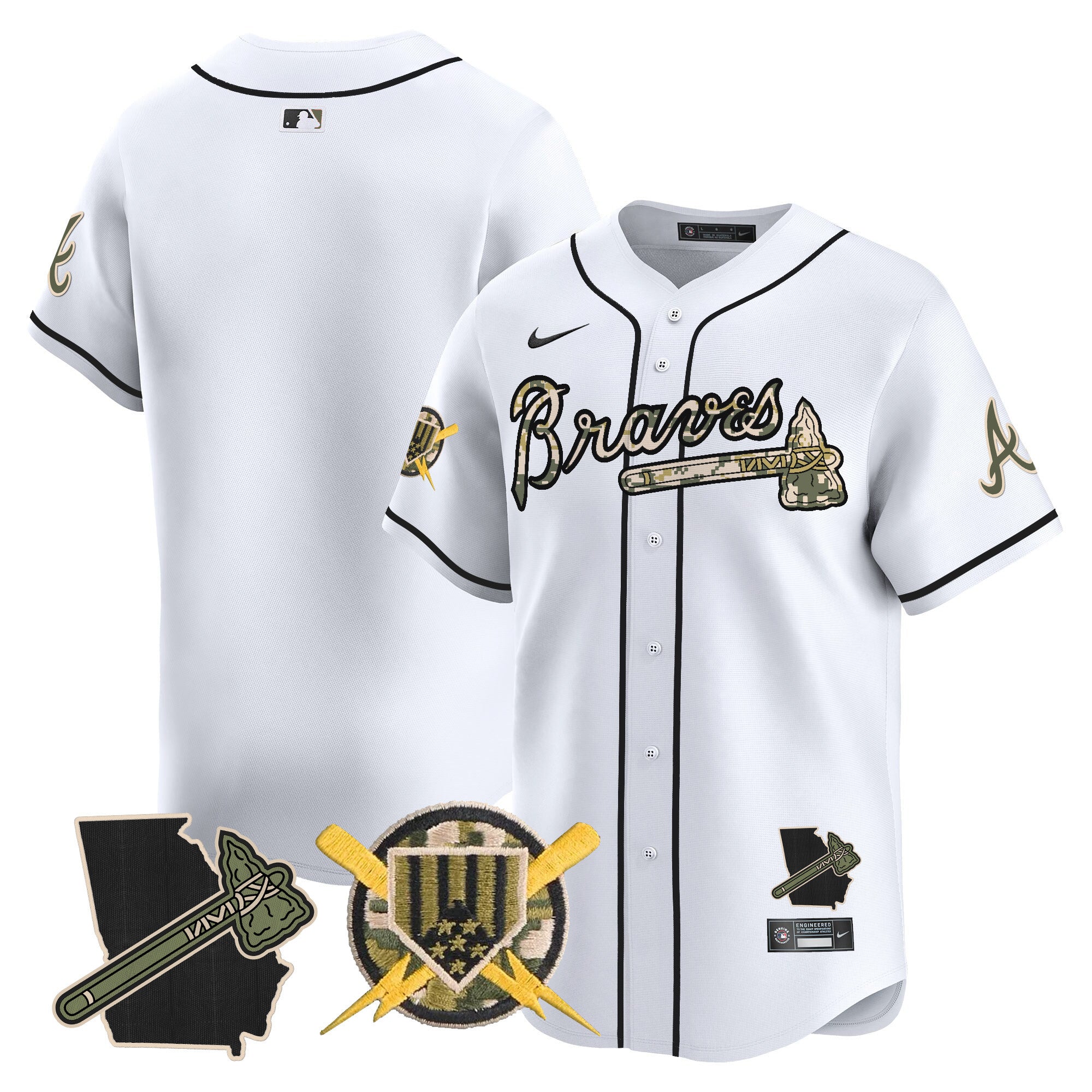 Men's Atlanta Braves Armed Forces Day Vapor Premier Limited Jersey - All Stitched - White, Team