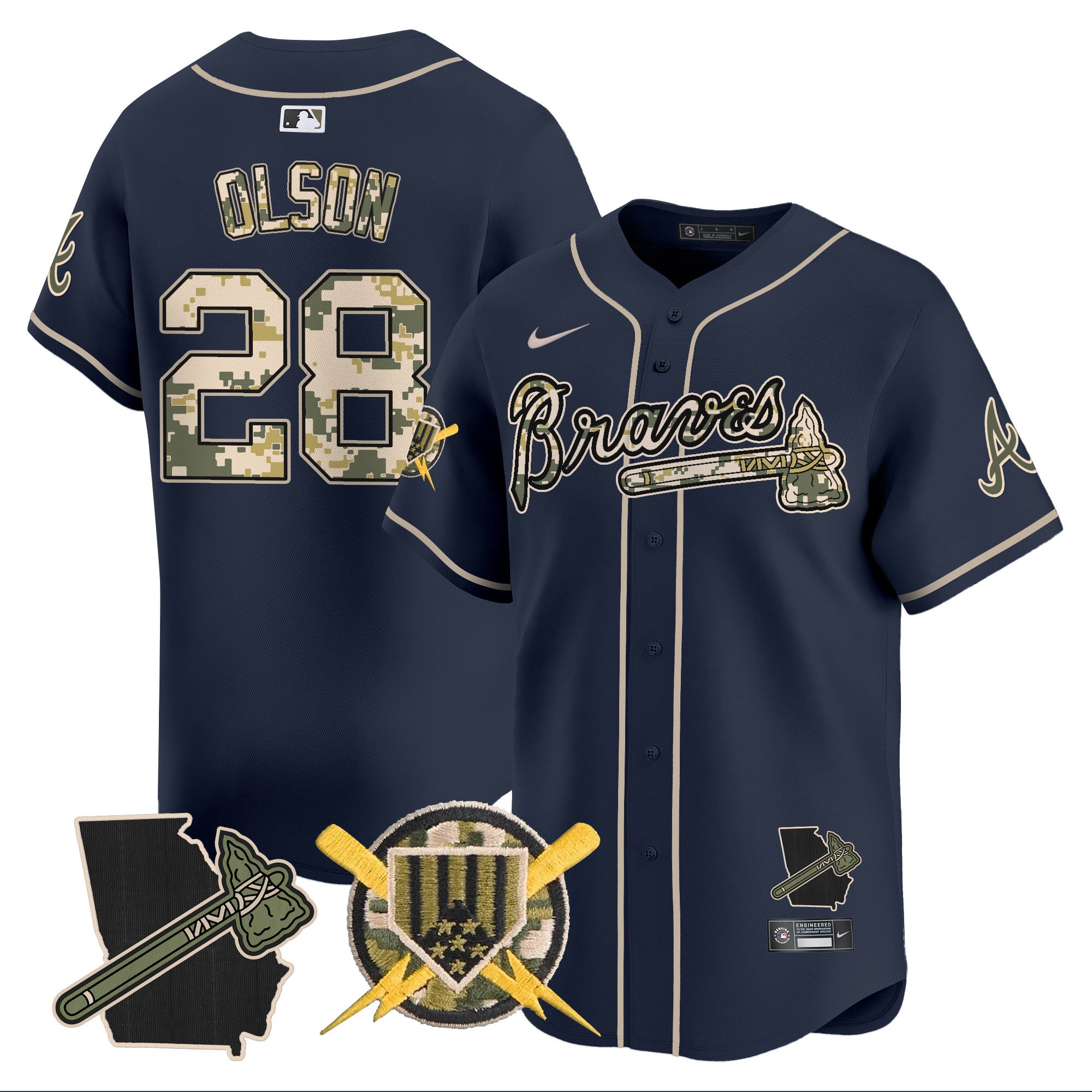 Men's Atlanta Braves Armed Forces Day Vapor Premier Limited Jersey - All Stitched - Navy, Matt Olson