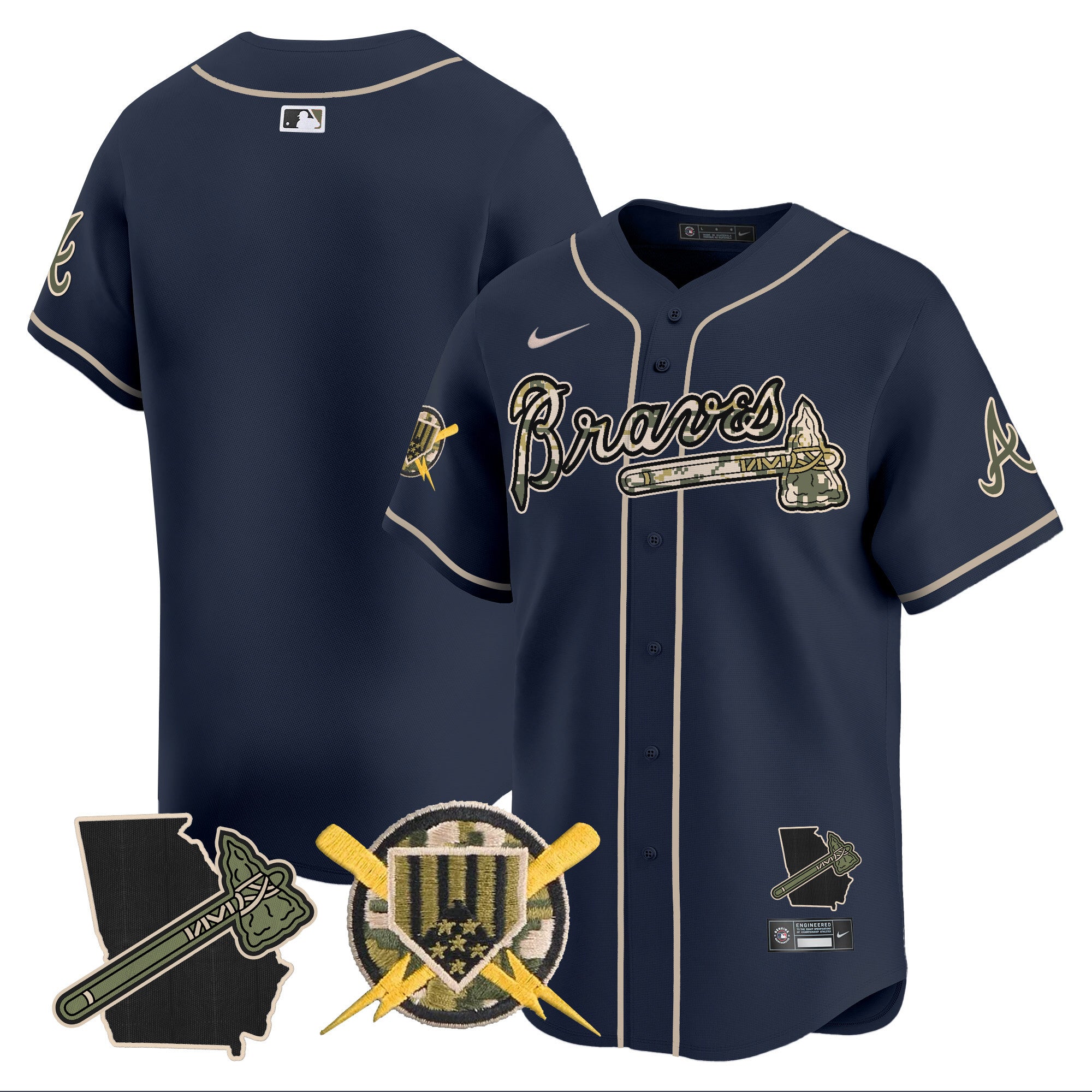 Men's Atlanta Braves Armed Forces Day Vapor Premier Limited Jersey - All Stitched - Navy, Team