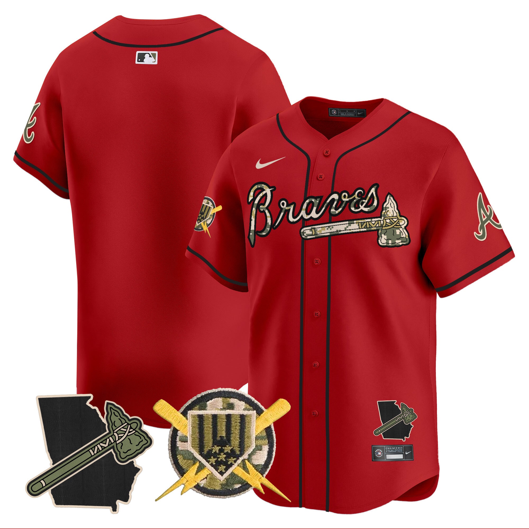 Men's Atlanta Braves Armed Forces Day Vapor Premier Limited Jersey - All Stitched - Red, Team