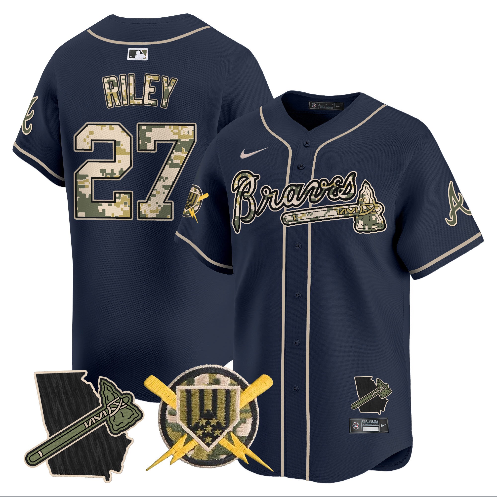 Men's Atlanta Braves Armed Forces Day Vapor Premier Limited Jersey - All Stitched - Navy, Austin Riley