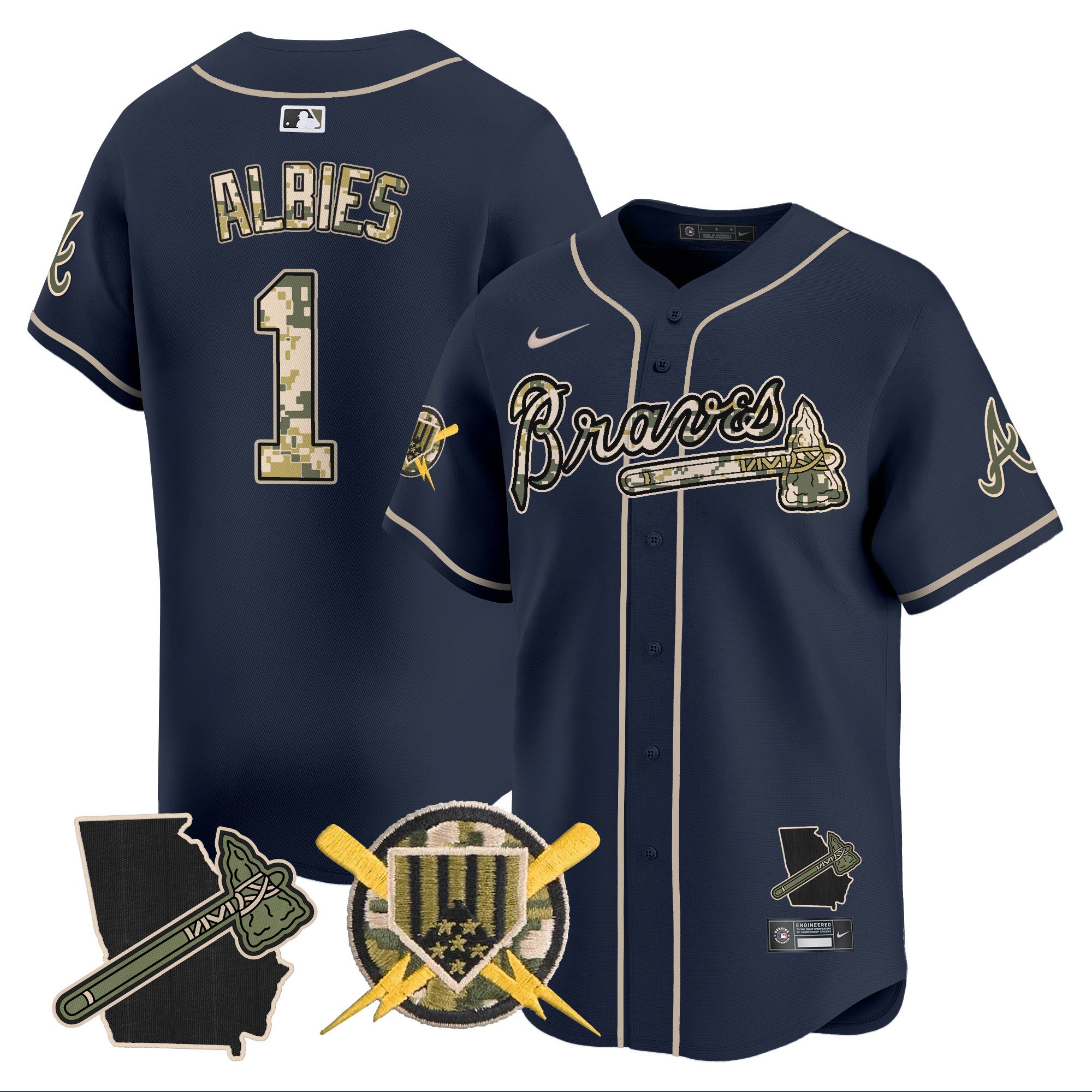 Men's Atlanta Braves Armed Forces Day Vapor Premier Limited Jersey - All Stitched - Navy, Ozzie Albies