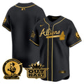 Men's Atlanta Braves Atliens & Hank Aaron Patch Vapor Premier Limited Jersey - All Stitched - Black Gold, Team