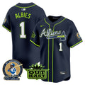 Men's Atlanta Braves Atliens & Hank Aaron Patch Vapor Premier Limited Jersey - All Stitched - Atliens, Ozzie Albies