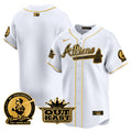 Men's Atlanta Braves Atliens & Hank Aaron Patch Vapor Premier Limited Jersey - All Stitched - White Gold, Team