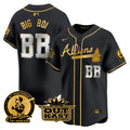 Men's Atlanta Braves Atliens & Hank Aaron Patch Vapor Premier Limited Jersey - All Stitched - Black Gold, Big Boi