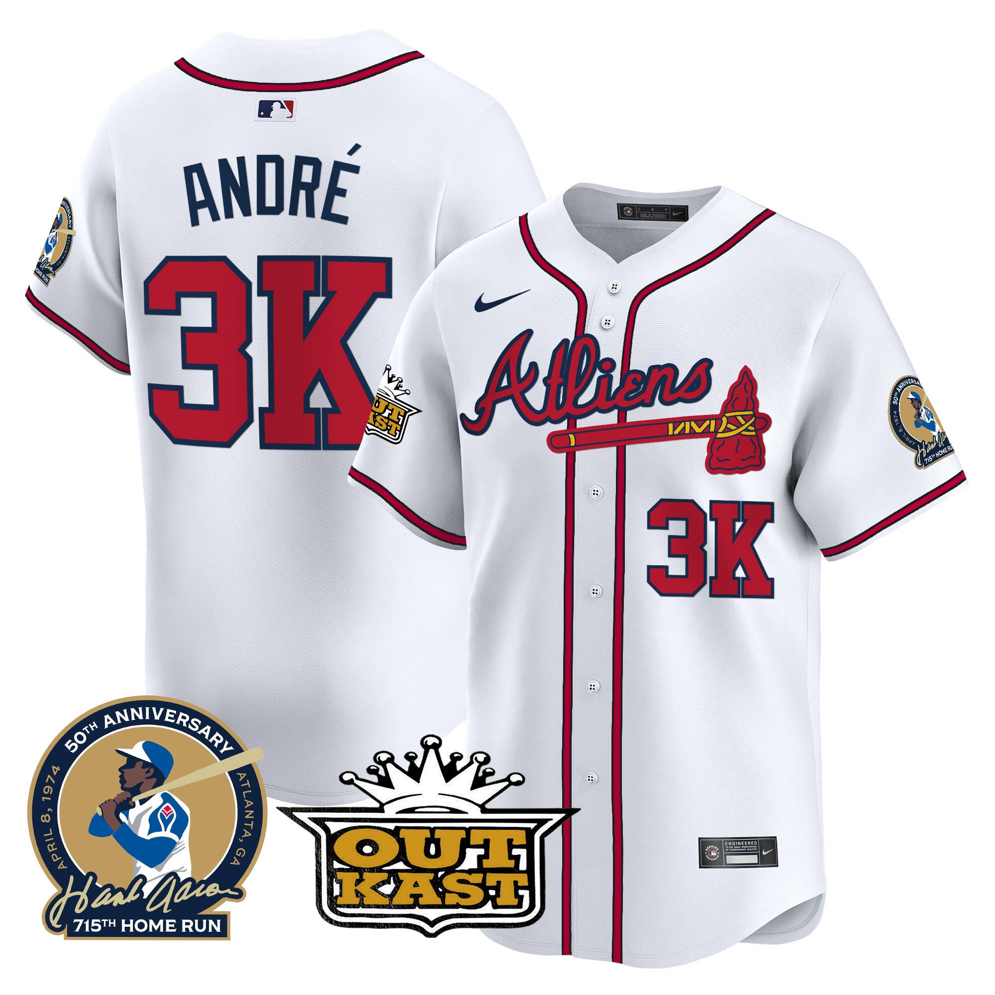 Men's Atlanta Braves Atliens & Hank Aaron Patch Vapor Premier Limited Jersey - All Stitched - White, André