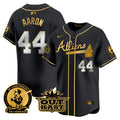 Men's Atlanta Braves Atliens & Hank Aaron Patch Vapor Premier Limited Jersey - All Stitched - Black Gold, Hank Aaron