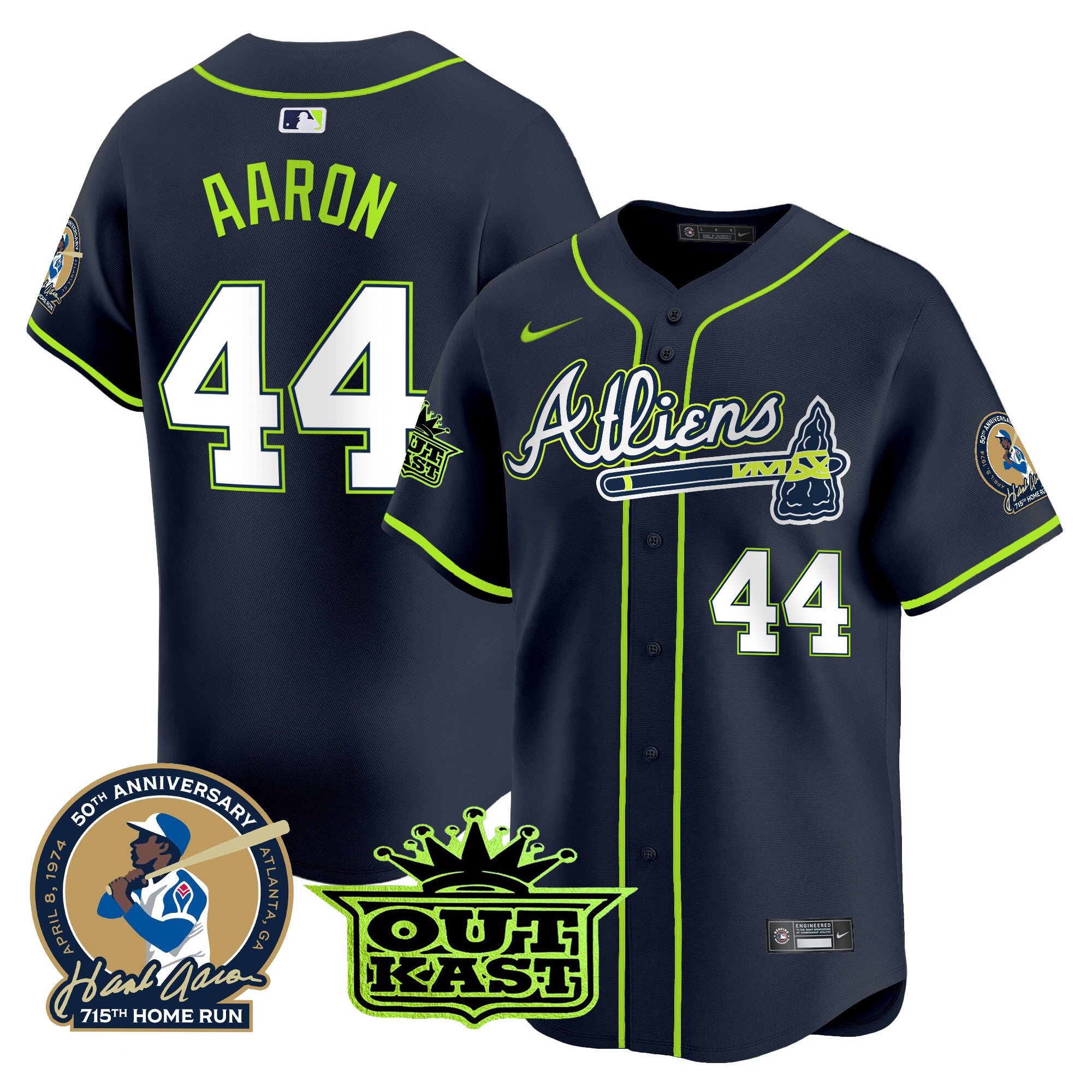 Men's Atlanta Braves Atliens & Hank Aaron Patch Vapor Premier Limited Jersey - All Stitched - Atliens, Hank Aaron