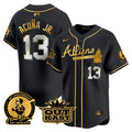 Men's Atlanta Braves Atliens & Hank Aaron Patch Vapor Premier Limited Jersey - All Stitched - Black Gold, Ronald Acuna Jr.