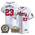 Men's Atlanta Braves Atliens & Hank Aaron Patch Vapor Premier Limited Jersey - All Stitched - White, Michael Harris II