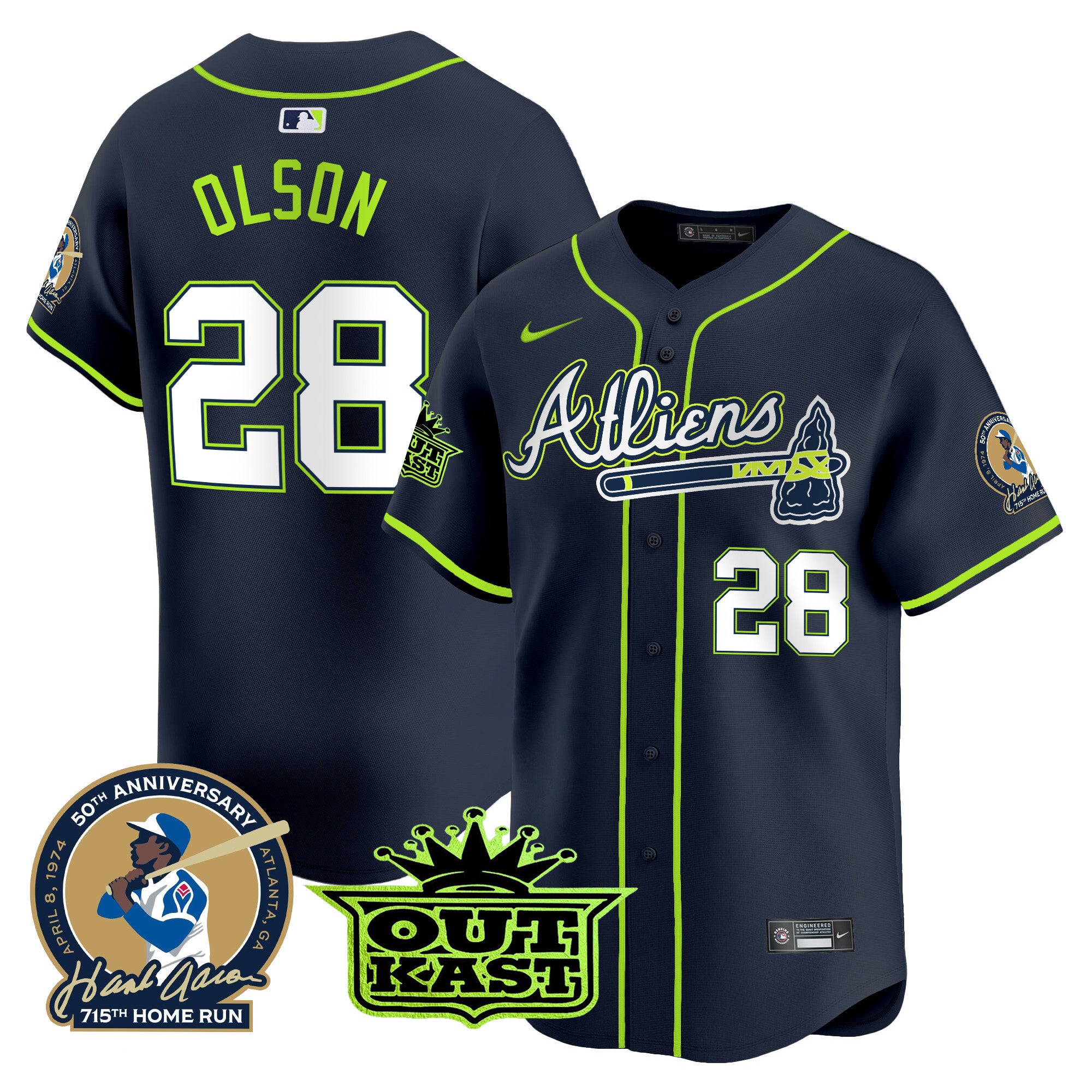 Men's Atlanta Braves Atliens & Hank Aaron Patch Vapor Premier Limited Jersey - All Stitched - Atliens, Matt Olson