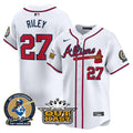 Men's Atlanta Braves Atliens & Hank Aaron Patch Vapor Premier Limited Jersey - All Stitched - White, Austin Riley