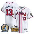 Men's Atlanta Braves Atliens & Hank Aaron Patch Vapor Premier Limited Jersey - All Stitched - White, Ronald Acuna Jr.