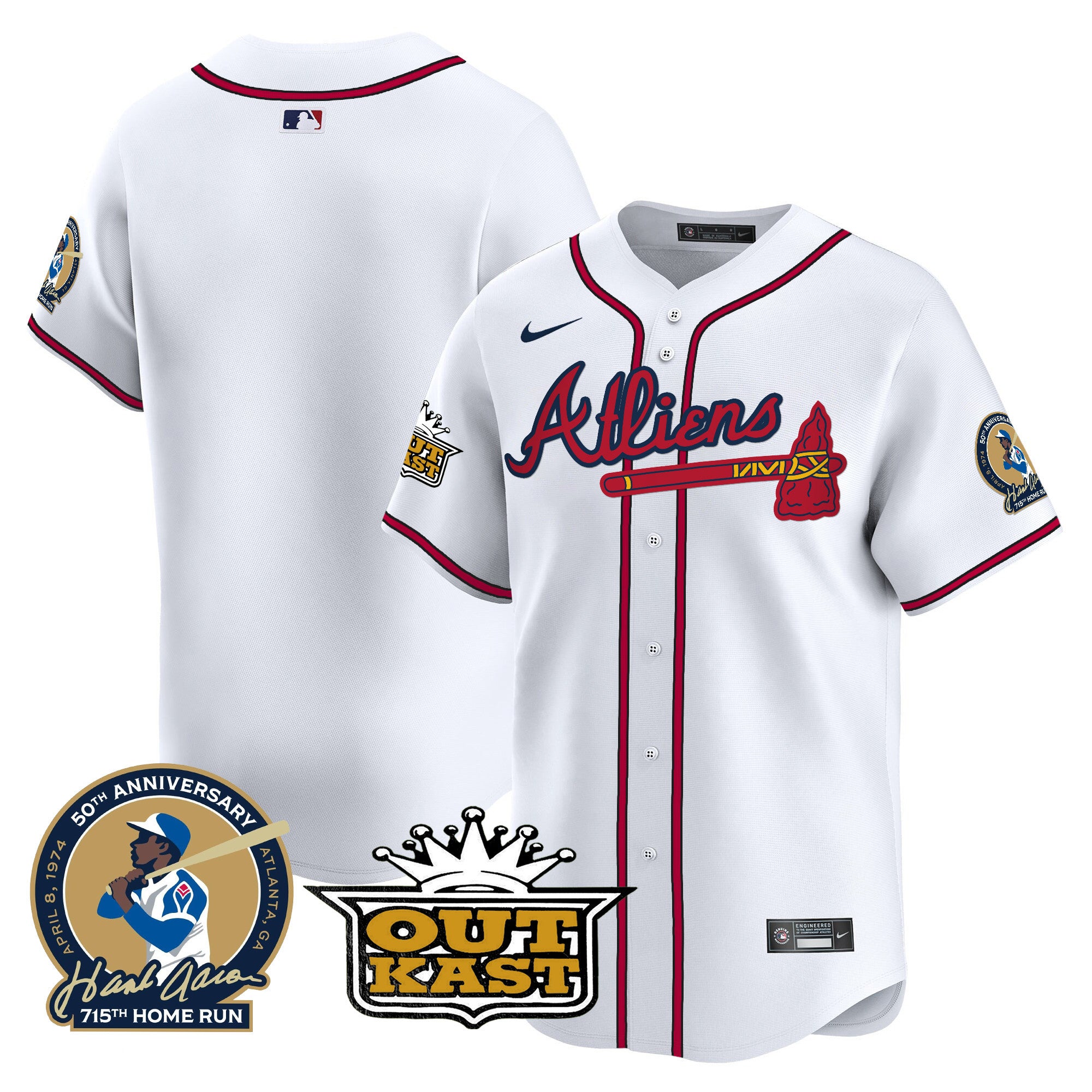 Men's Atlanta Braves Atliens & Hank Aaron Patch Vapor Premier Limited Jersey - All Stitched - White, Team