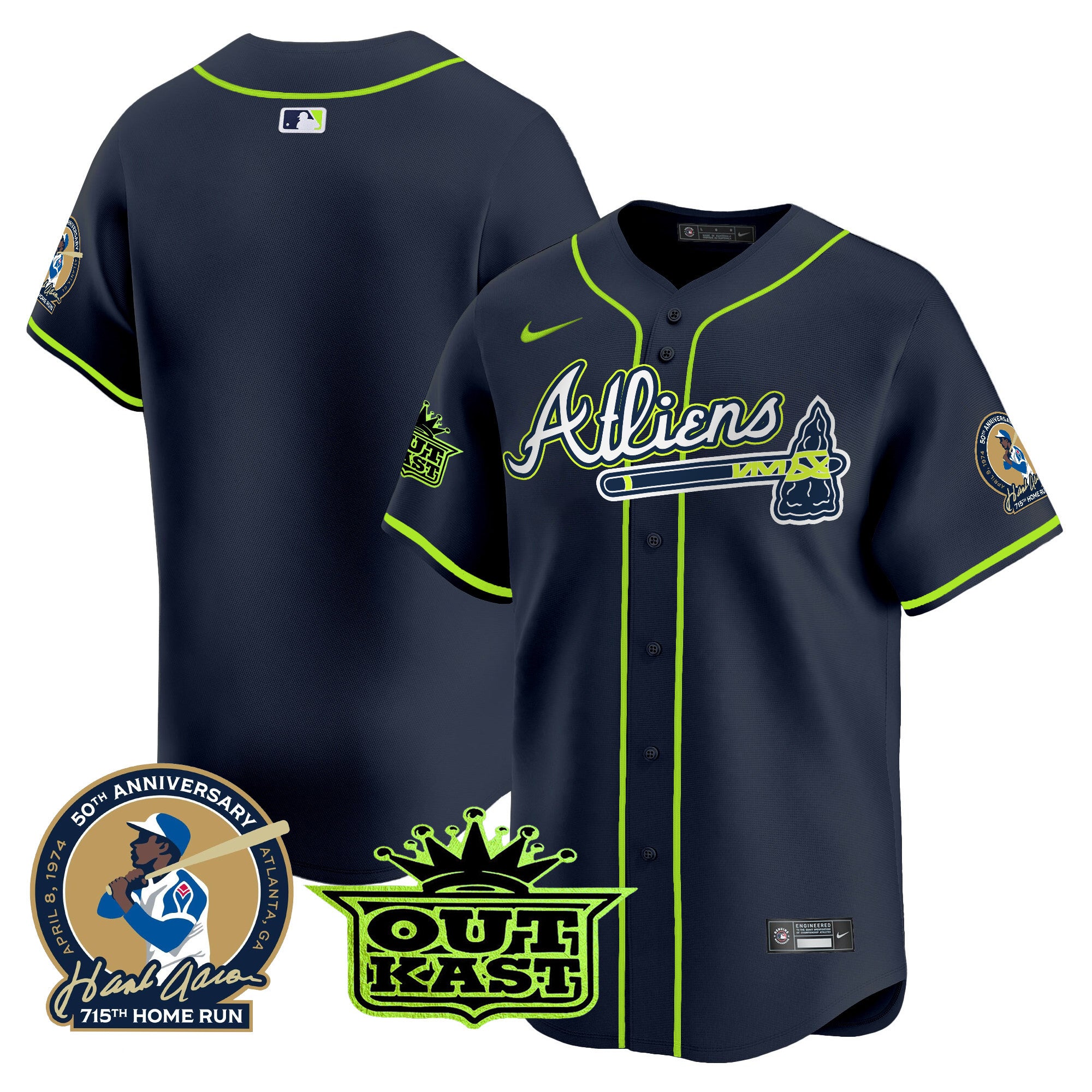 Men's Atlanta Braves Atliens & Hank Aaron Patch Vapor Premier Limited Jersey - All Stitched - Atliens, Team