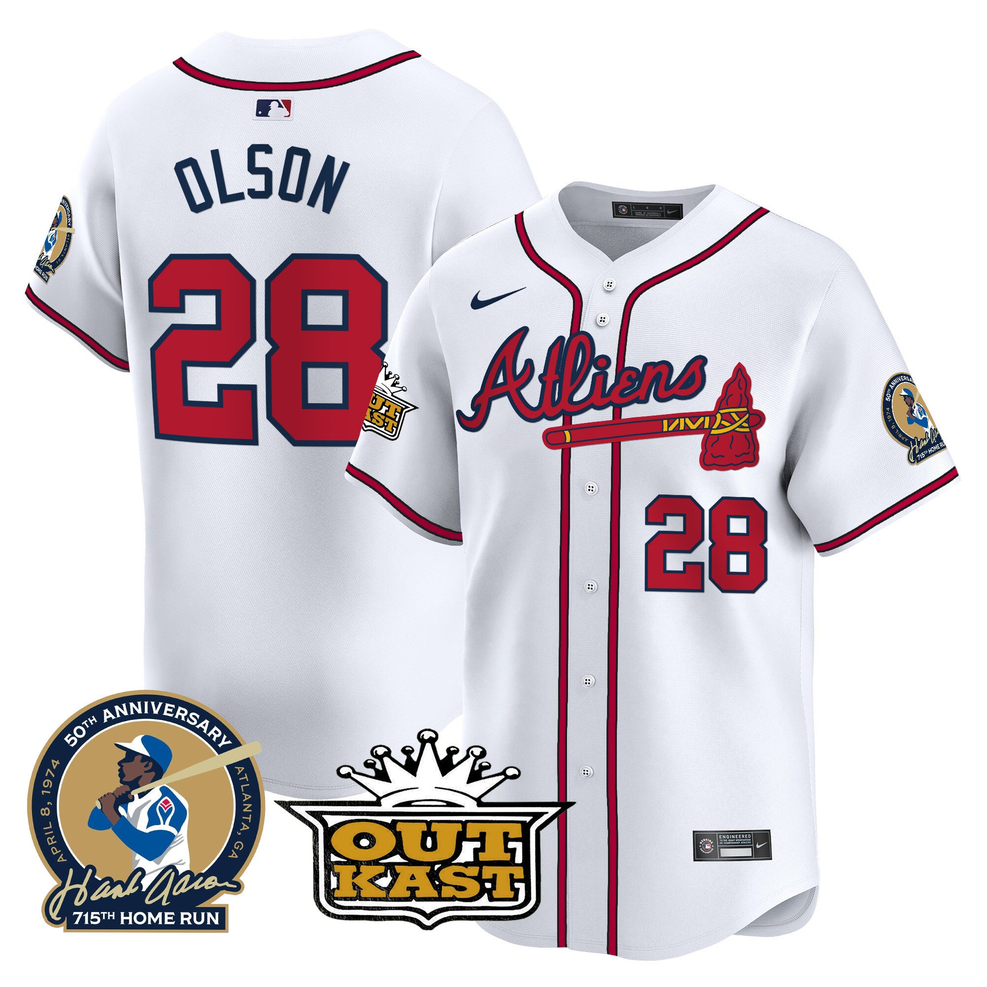 Men's Atlanta Braves Atliens & Hank Aaron Patch Vapor Premier Limited Jersey - All Stitched - White, Matt Olson