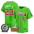 Men's Atlanta Braves Atliens & Hank Aaron Patch Vapor Premier Limited Jersey - All Stitched - Bright Green, Michael Harris II