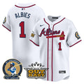 Men's Atlanta Braves Atliens & Hank Aaron Patch Vapor Premier Limited Jersey - All Stitched - White, Ozzie Albies