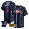 Men's Atlanta Braves Atliens Vapor Premier Limited Jersey V2 - All Stitched - Navy, Ozzie Albies