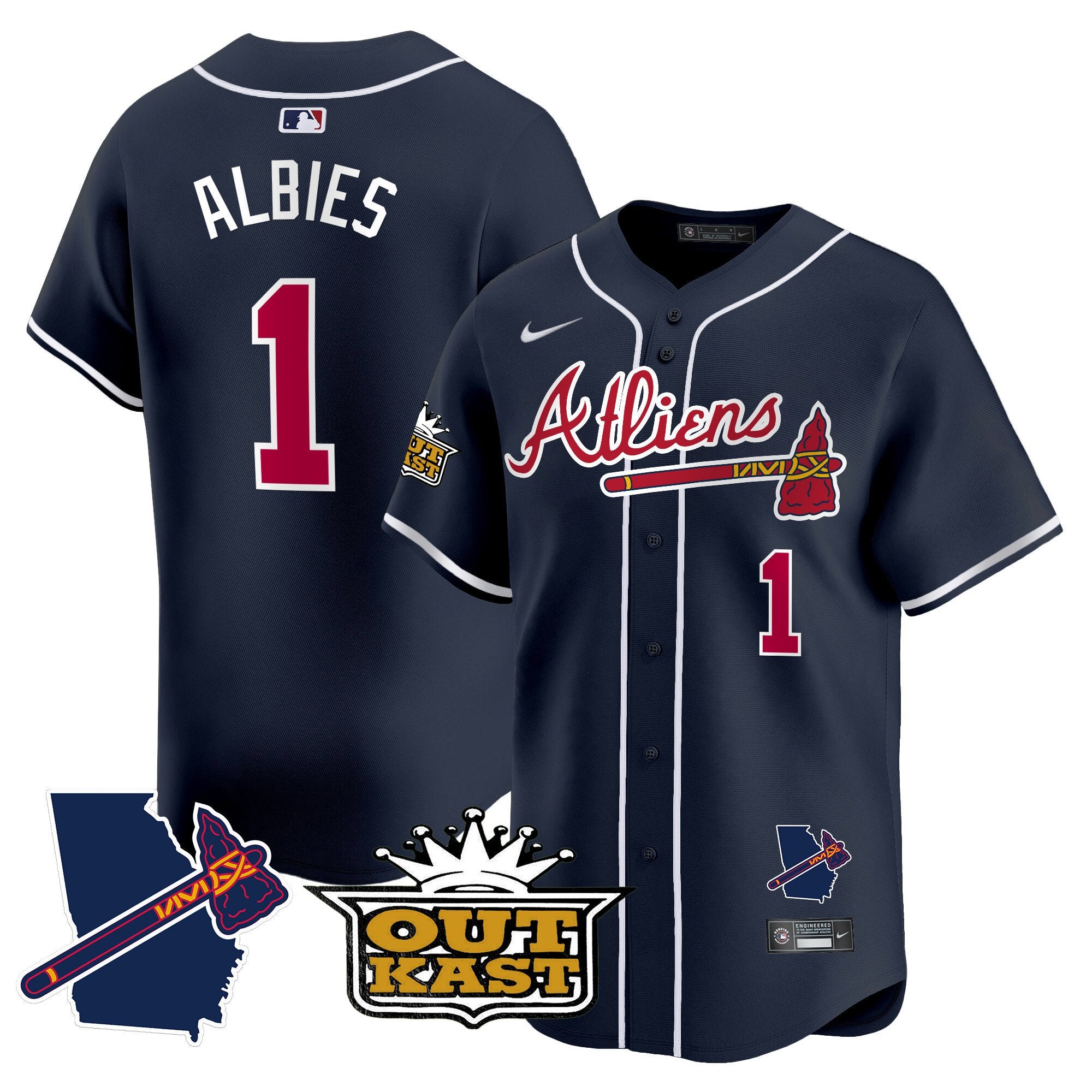 Men's Atlanta Braves Atliens Vapor Premier Limited Jersey V2 - All Stitched - Navy, Ozzie Albies