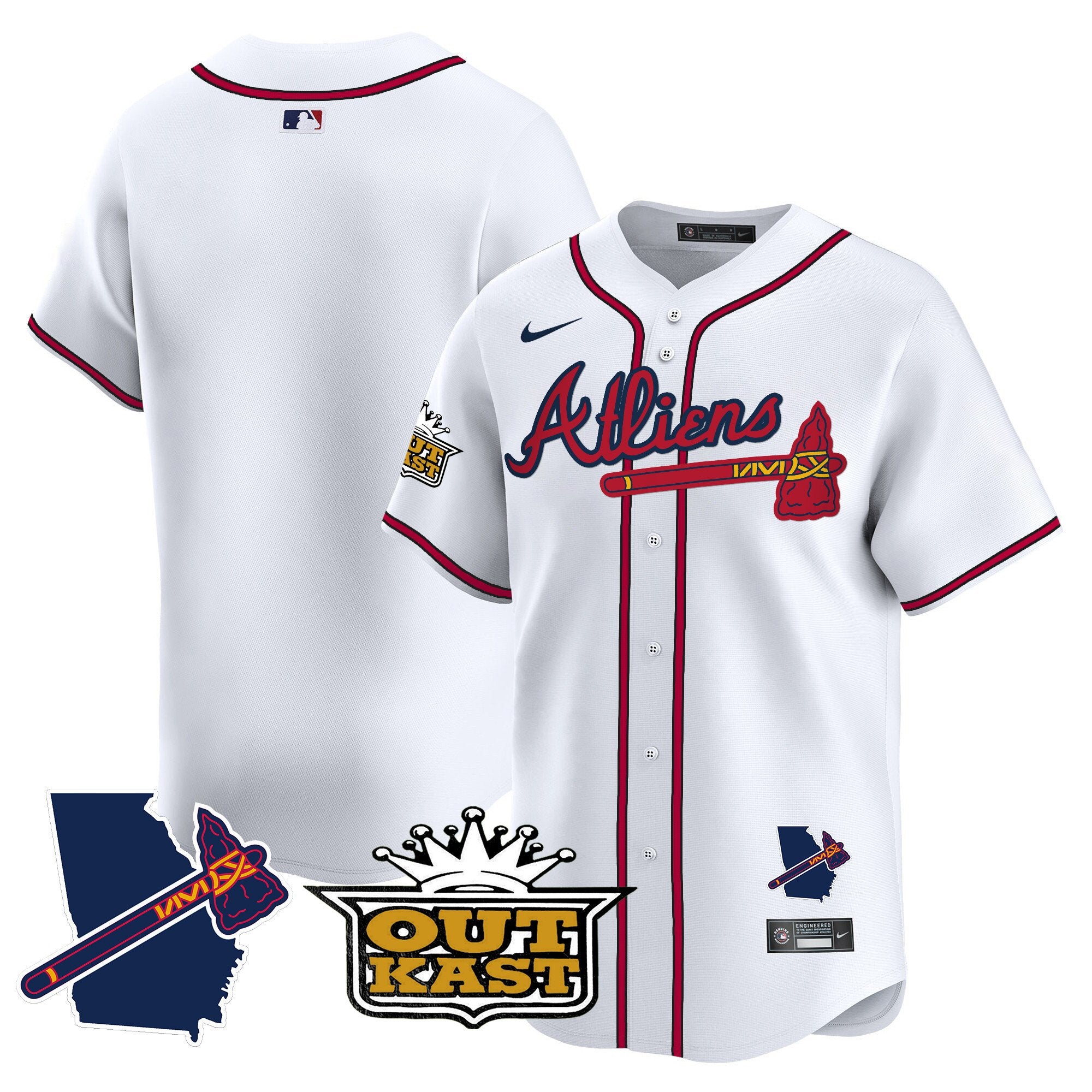 Men's Atlanta Braves Atliens Vapor Premier Limited Jersey V2 - All Stitched - White, Team