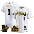 Men's Atlanta Braves Atliens Vapor Premier Limited Jersey V2 - All Stitched - White Gold, Ozzie Albies