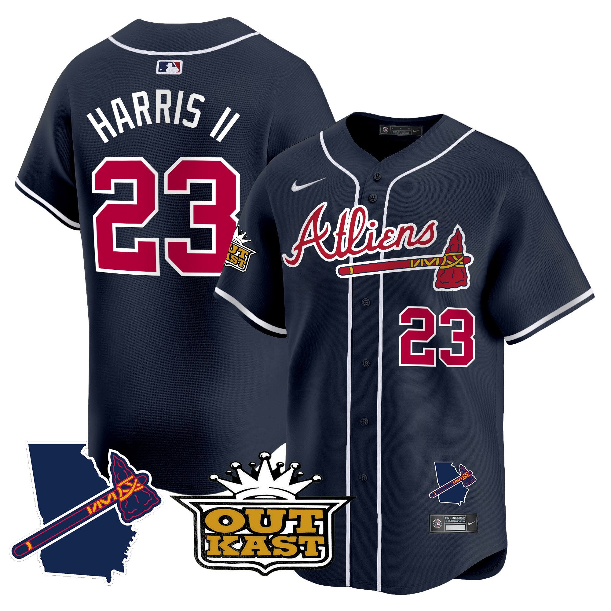 Men's Atlanta Braves Atliens Vapor Premier Limited Jersey V2 - All Stitched - Navy, Michael Harris II