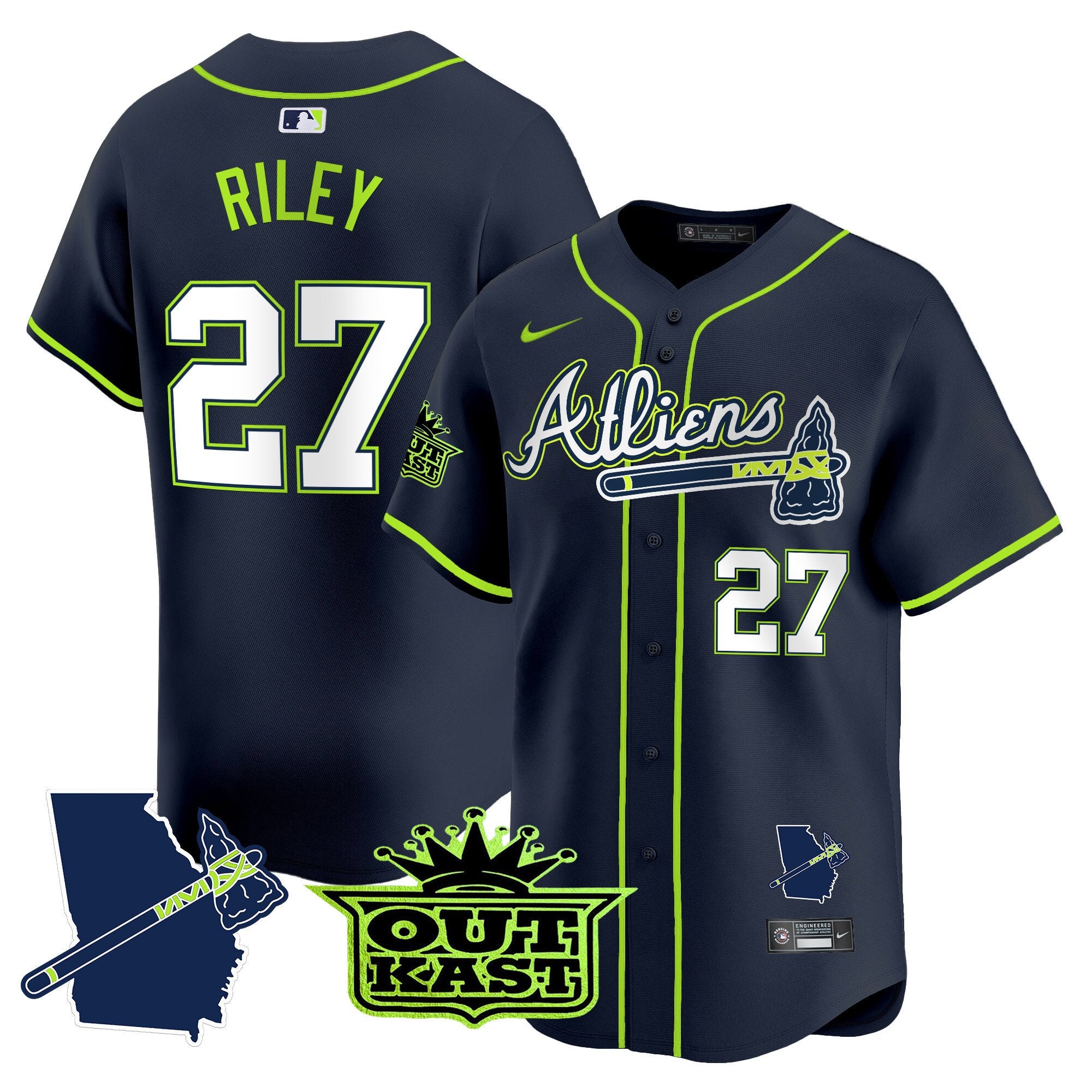 Men's Atlanta Braves Atliens Vapor Premier Limited Jersey V2 - All Stitched - Atliens, Austin Riley