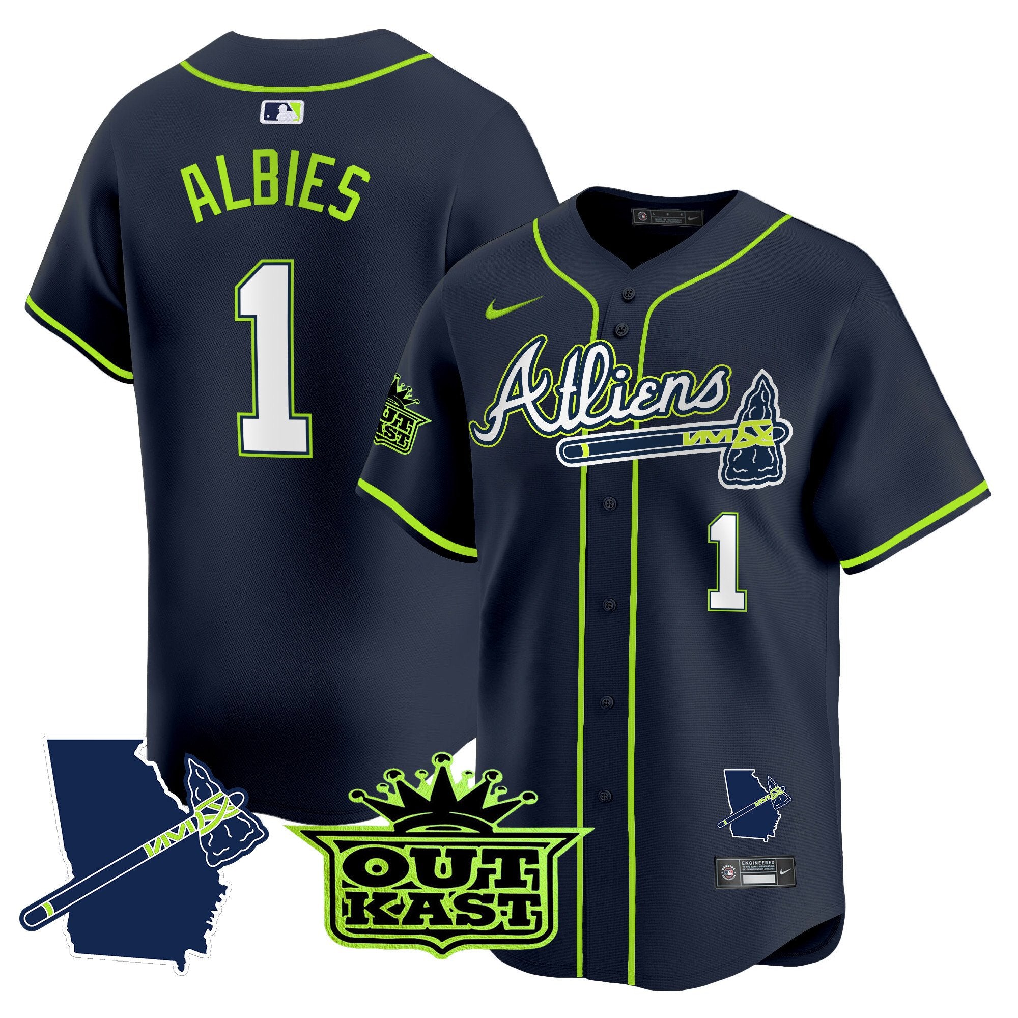 Men's Atlanta Braves Atliens Vapor Premier Limited Jersey V2 - All Stitched - Atliens, Ozzie Albies