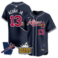 Men's Atlanta Braves Atliens Vapor Premier Limited Jersey V2 - All Stitched - Navy, Ronald Acuna Jr.