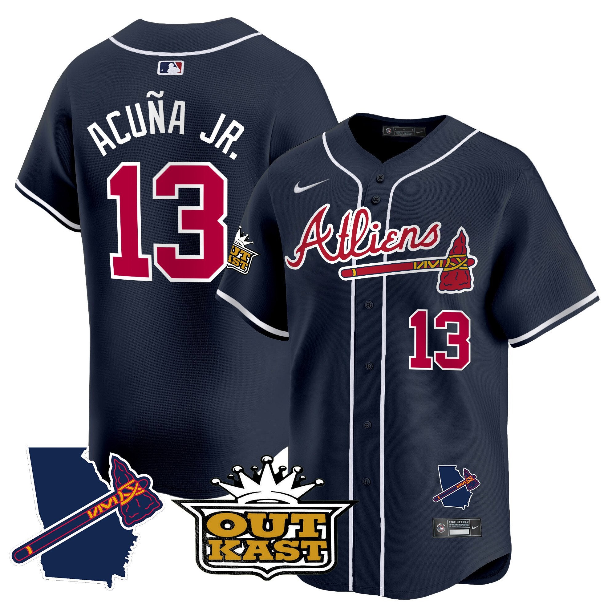 Men's Atlanta Braves Atliens Vapor Premier Limited Jersey V2 - All Stitched - Navy, Ronald Acuna Jr.