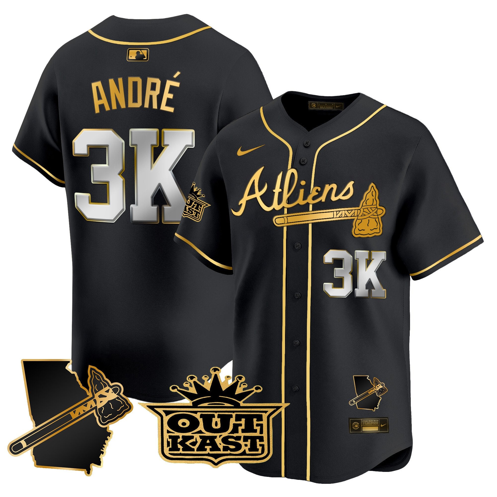 Men's Atlanta Braves Atliens Vapor Premier Limited Jersey V2 - All Stitched - Black Gold, André