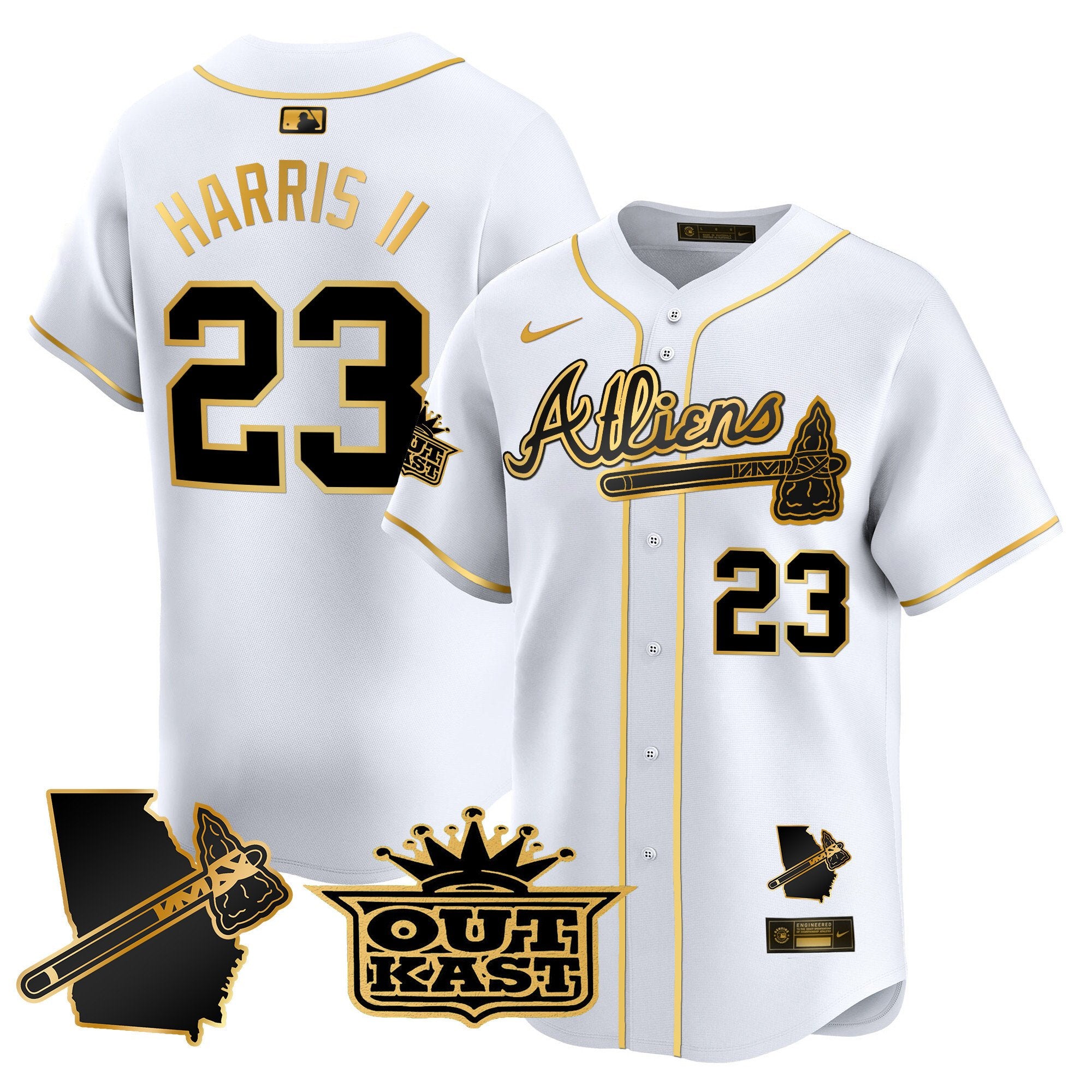 Men's Atlanta Braves Atliens Vapor Premier Limited Jersey V2 - All Stitched - White Gold, Michael Harris II