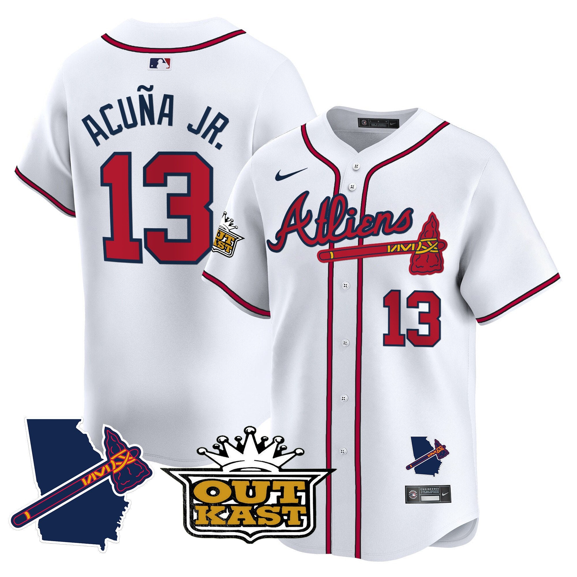 Men's Atlanta Braves Atliens Vapor Premier Limited Jersey V2 - All Stitched - White, Ronald Acuna Jr.