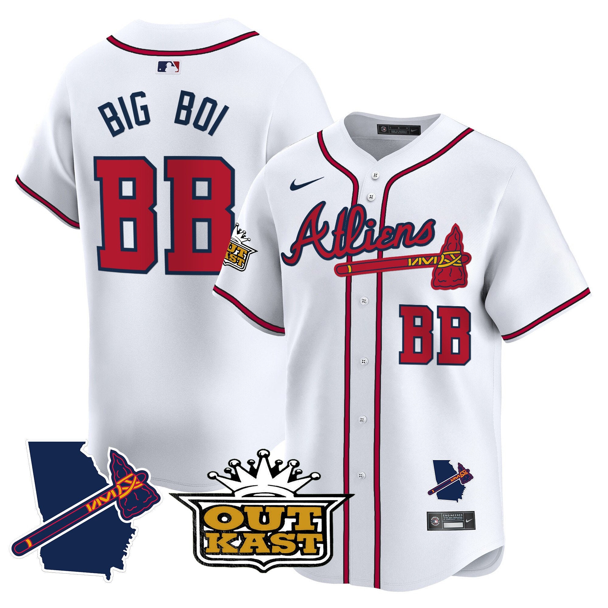 Men's Atlanta Braves Atliens Vapor Premier Limited Jersey V2 - All Stitched - White, Big Boi