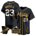Men's Atlanta Braves Atliens Vapor Premier Limited Jersey V2 - All Stitched - Black Gold, Michael Harris II