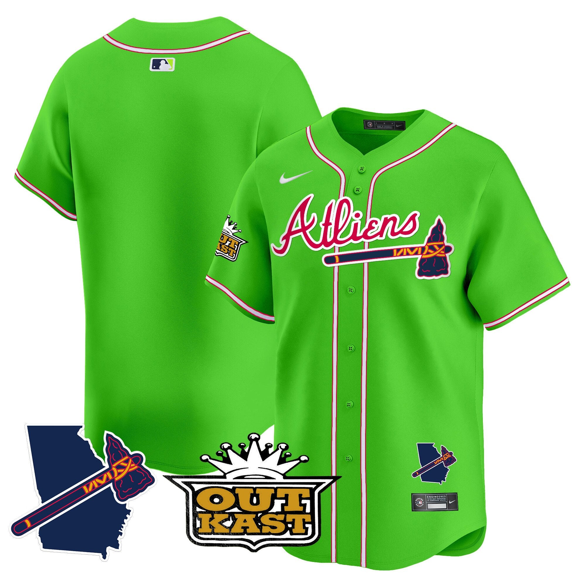 Men's Atlanta Braves Atliens Vapor Premier Limited Jersey V2 - All Stitched - Bright Green, Team