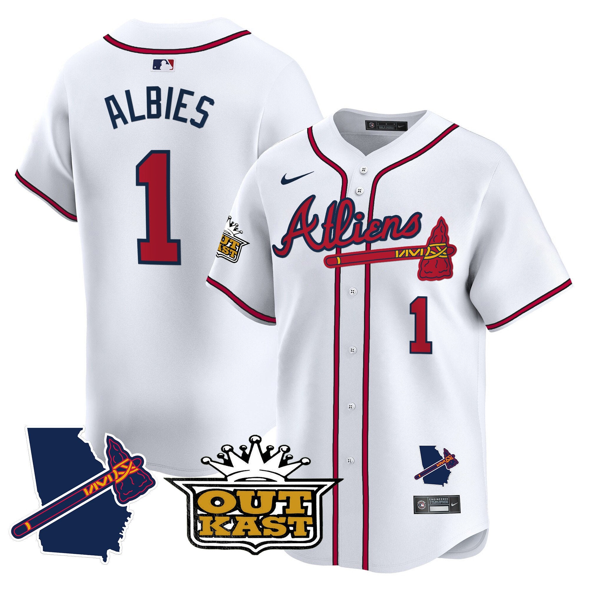 Men's Atlanta Braves Atliens Vapor Premier Limited Jersey V2 - All Stitched - White, Ozzie Albies