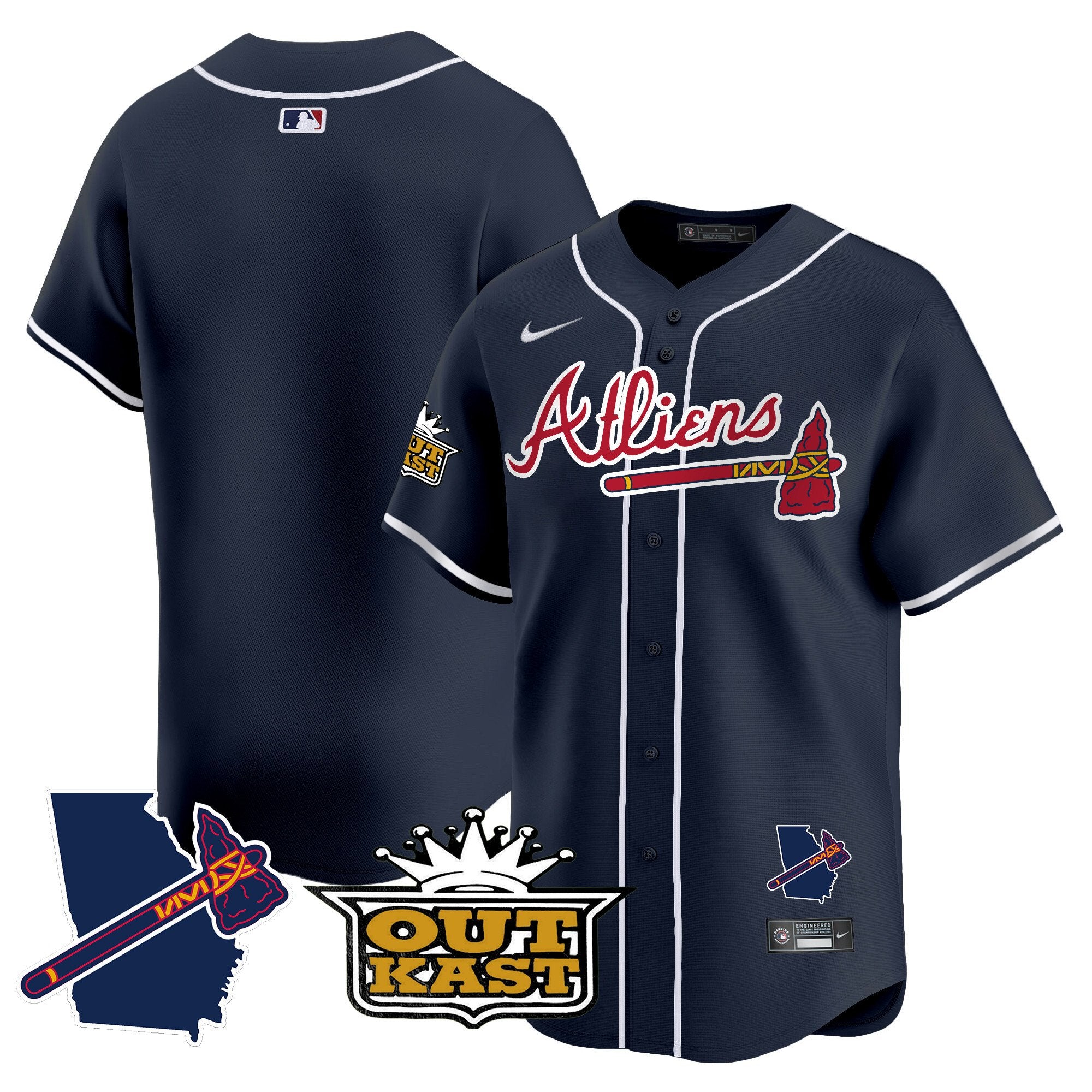 Men's Atlanta Braves Atliens Vapor Premier Limited Jersey V2 - All Stitched - Navy, Team