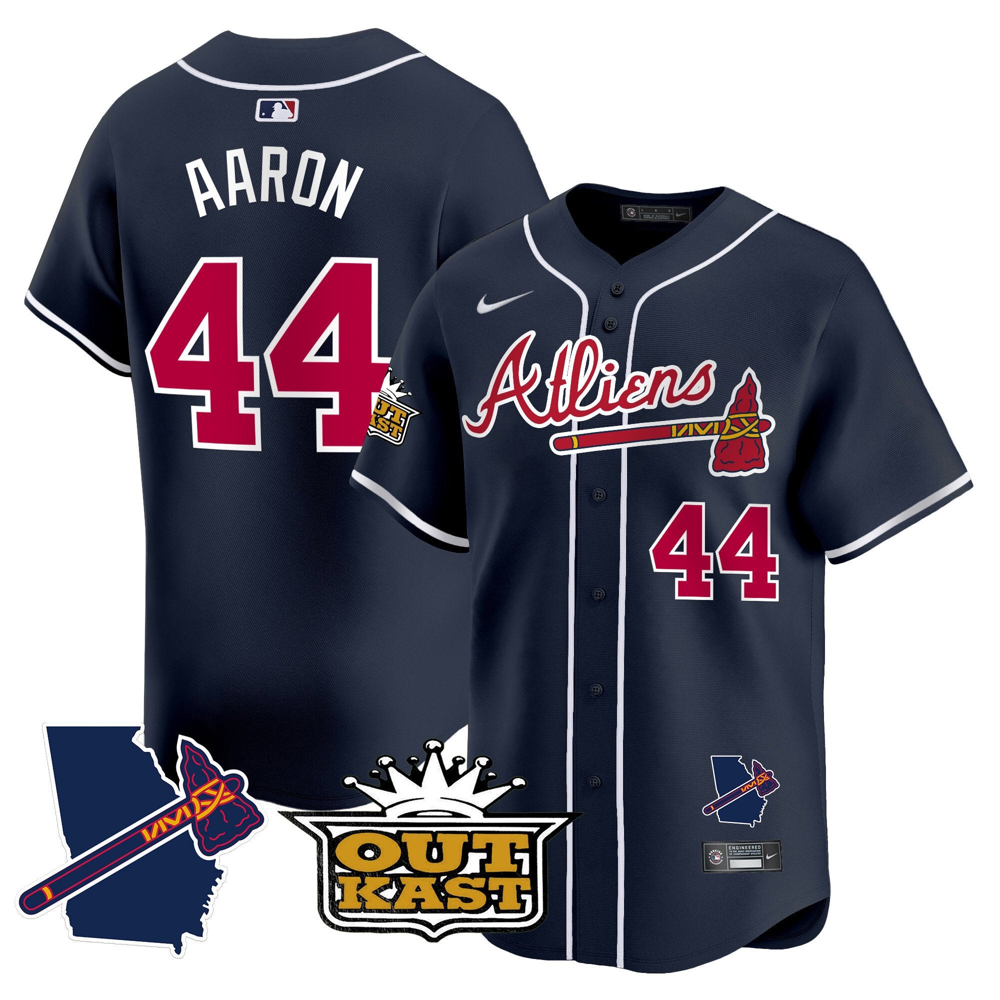 Men's Atlanta Braves Atliens Vapor Premier Limited Jersey V2 - All Stitched - Navy, Hank Aaron