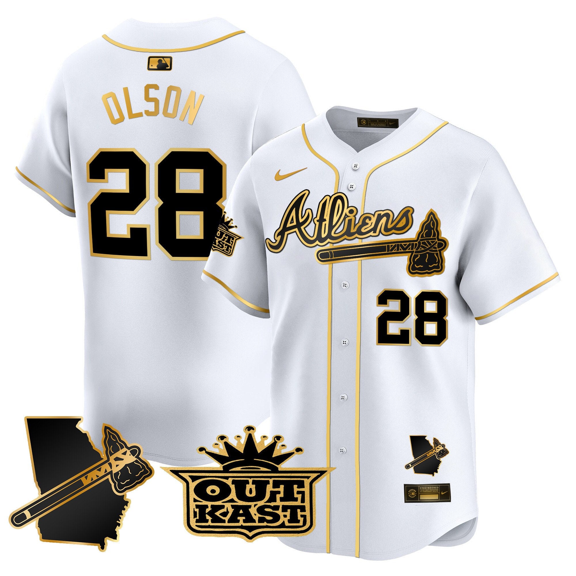 Men's Atlanta Braves Atliens Vapor Premier Limited Jersey V2 - All Stitched - White Gold, Matt Olson