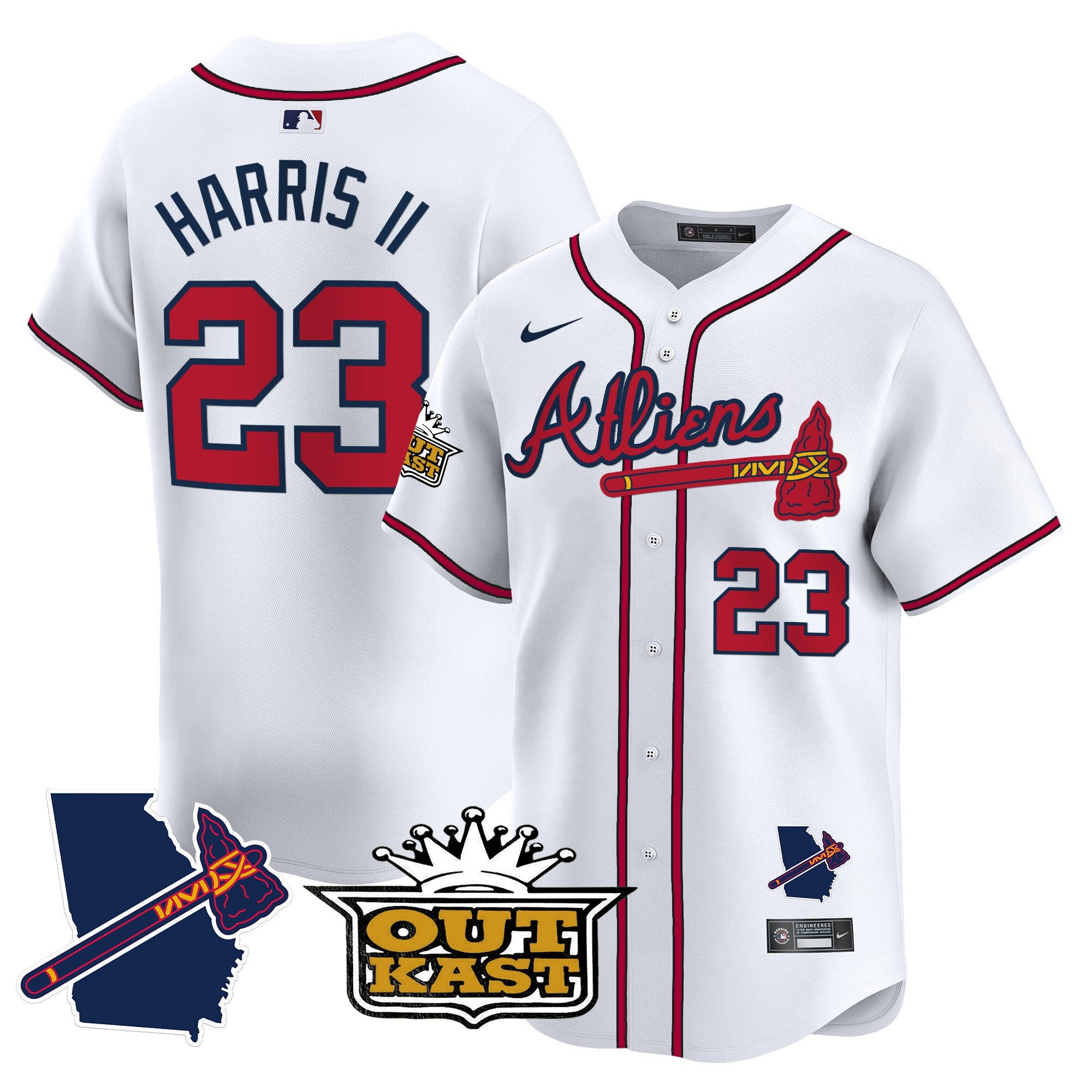 Men's Atlanta Braves Atliens Vapor Premier Limited Jersey V2 - All Stitched - White, Michael Harris II