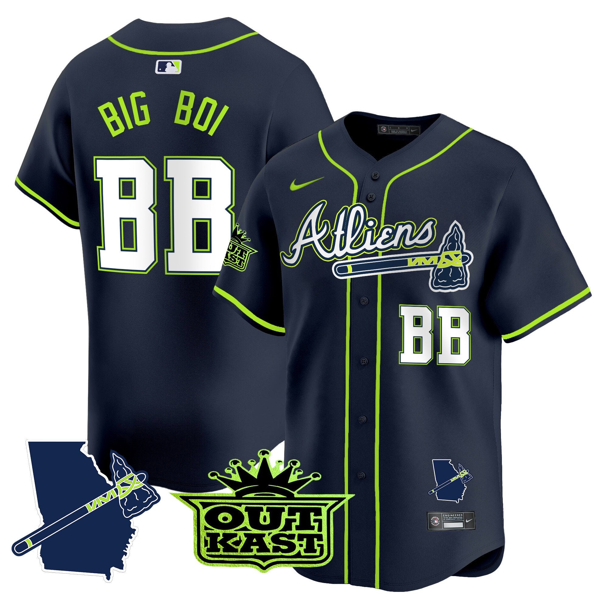 Men's Atlanta Braves Atliens Vapor Premier Limited Jersey V2 - All Stitched - Atliens, Big Boi